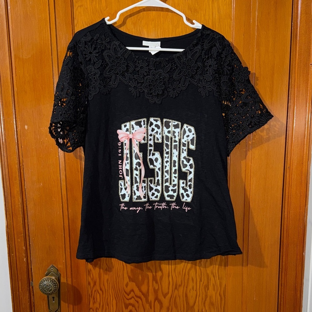 Charter Club Black Lace Short Sleeve Tee